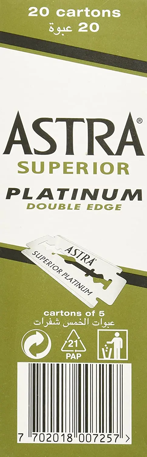 Astra superior platinum double edge safety razor blades shaving green package 5 pcs, 10 pcs, 20 pcs, 50 pcs, 100 pcs.