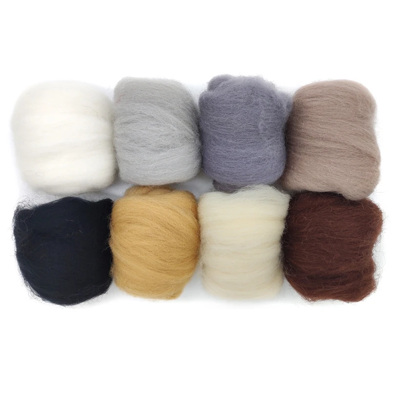 80g (8 Colorsx10g)Merino Wool Roving for Needle Felting Kit, 100% Pure Felting Wool, Soft Delicate, Can Touch the Skin (No. 01)