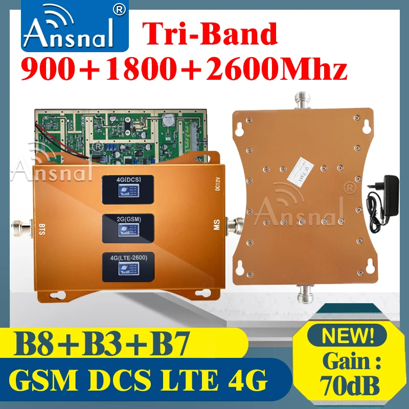 Grande venda!!! Tri-Band GSM Signal Booster e Amplificador de Internet, Repetidor, 2G, 3G, 4G, 900 MHz, 1800 MHz, 2600MHz