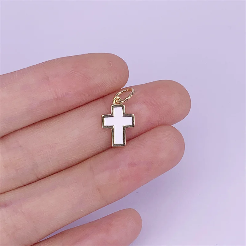 5pcs Enamel Brass Gold Plated Cross Pendant Charms 9x14mm Accessories For Making Necklace Bracelet Decorations