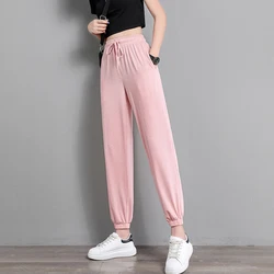 Pantalones deportivos de tela con cordón para mujer, pantalón de chándal atlético de secado rápido con dos bolsillos laterales para gimnasio y Fitness