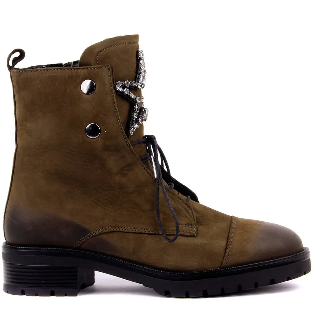 Sail Lakers-Khaki Nubuck Ritsleting Sepatu Bot Wanita