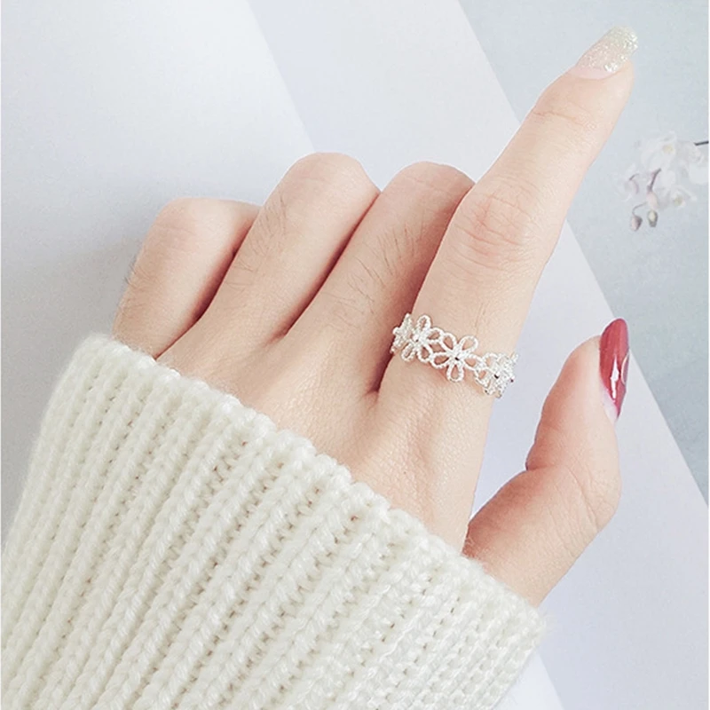 Versilberte Blütenblätter-Ringe für Frauen, süßer, schlichter, modischer, offener, verstellbarer Schmetterlingsring, Partyschmuck, Geburtstagsgeschenk – Detail 5