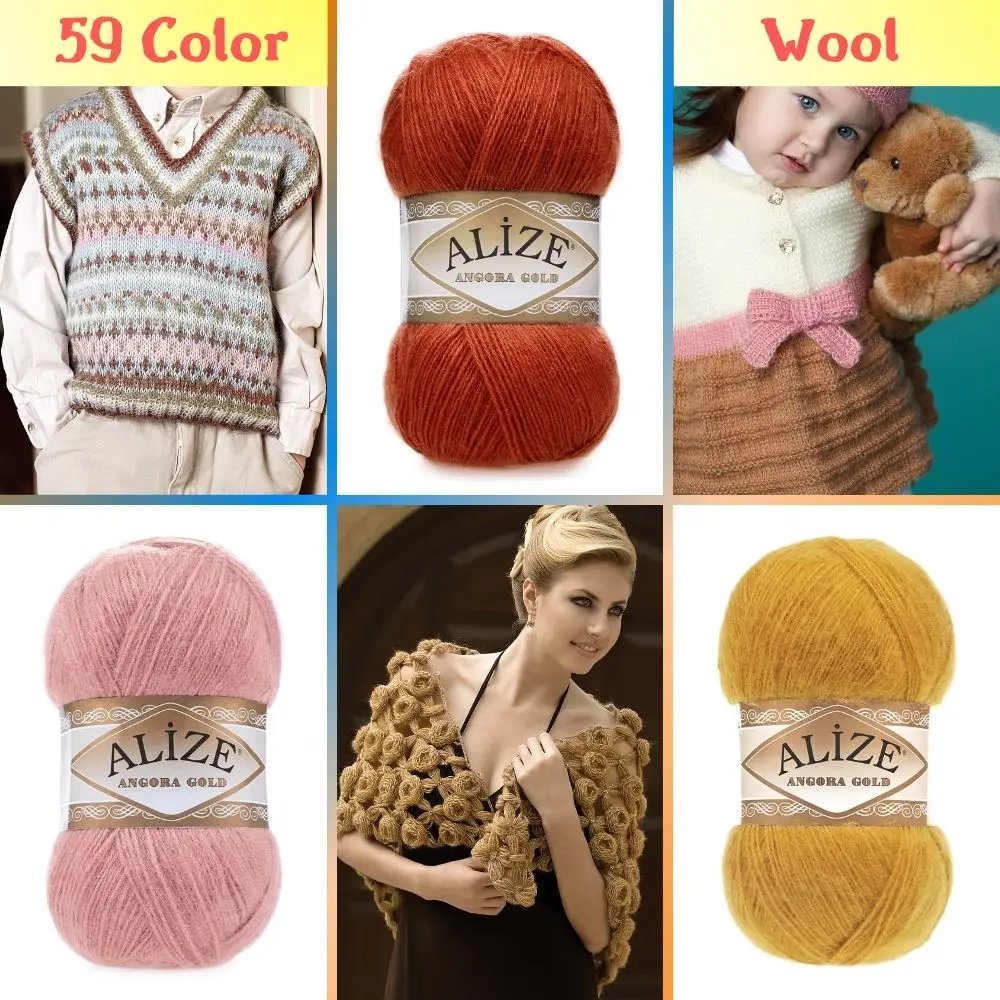 Wool Hand Knitted Yarn - 59 Color Options 550 Meters(100g) Hand Knitting Yarn Ball + Alize Angora Gold-Winter - Warm - Scarf