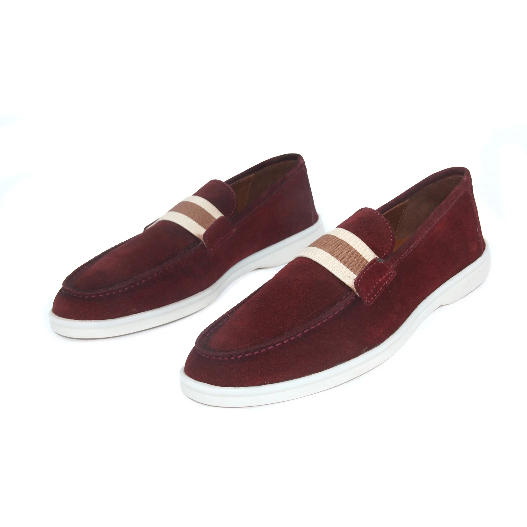 Men's Maroon Burgundy Suede Casual Loafers, Genuine Calfskin Leather, Comfort Slip On Flat Shoes for Men, Spring Summer 2022