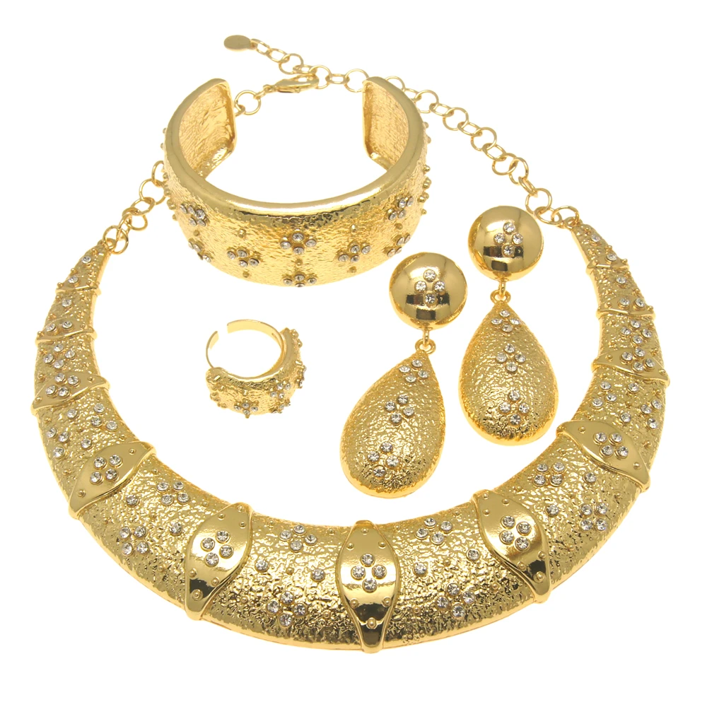 

Fashion Woman Necklace Jewelry Set Simple Design Round Necklace High Quality Gold Plated Earrings Ring Bracelet H00153