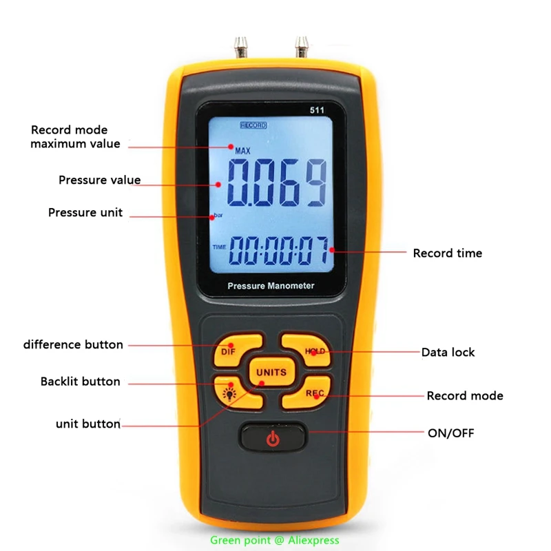 5Pc GM511 Hoge Nauwkeurigheid Digitale Manometer Meetbereik ± 10kPa Gas Druk Met Usb Communicatie En Data Retentie