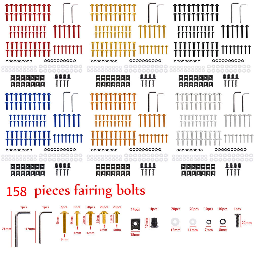 

158pc Motorcycle Accessories Fairing Bolts Fastener Clips Screws Nuts Sportbike For Honda Suzuki Yamaha Kawasaki Ducati KTM BMW