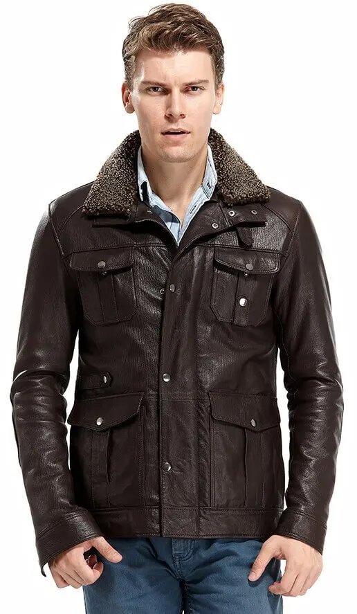 Magento Male Leather Coats Coffee Original Lambskin Autumn Winter 2022 Biker Slim Large Size VintageTürkiye