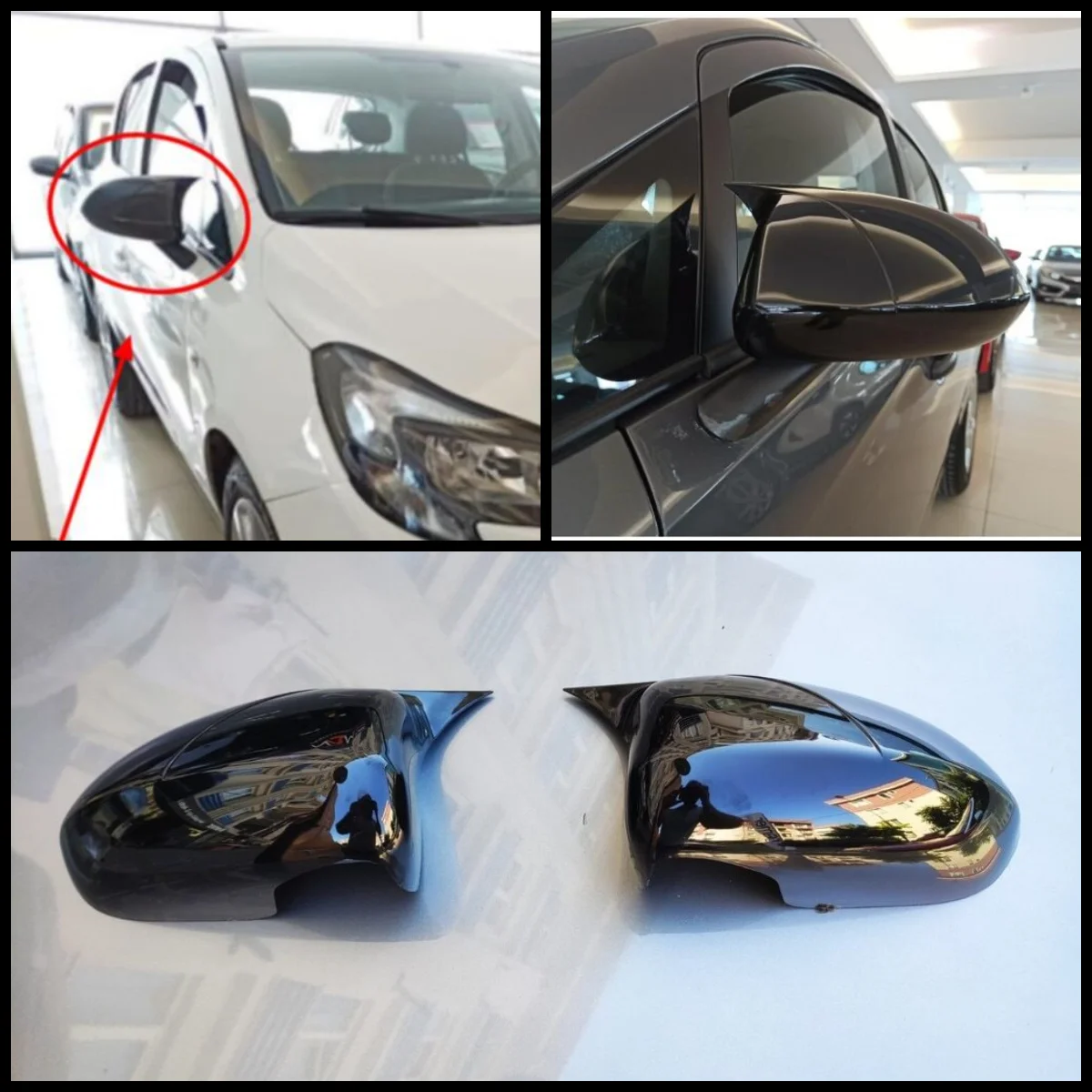 For Opel Corsa E 2014-19 ABS Plastic Bat Wing 2 Pieces Mirror Covers Caps Rearview Mirror Case Cover Gloss Black Car Accessories