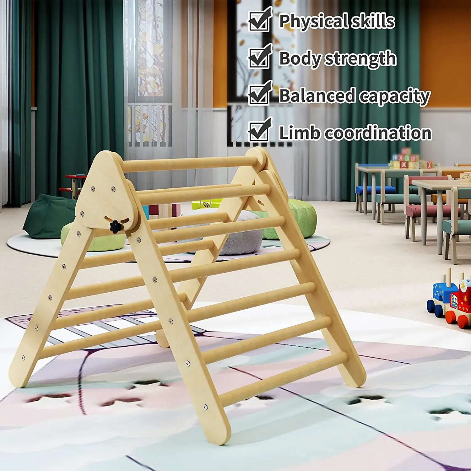 Pikler Triangle Foldable Wooden Climbing Triangle Ladder for Climbing Indoor Kids Play Gym Easy to Store Suitable for Toddlers C