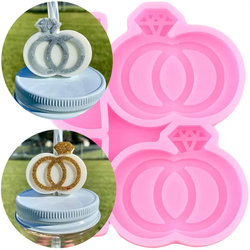 3D Diamond Ring Straw Topper Silicone Mold DIY Wedding Cupcake Fondant Cake Decorating Tools Cookie Candy Clay Chocolate Moulds