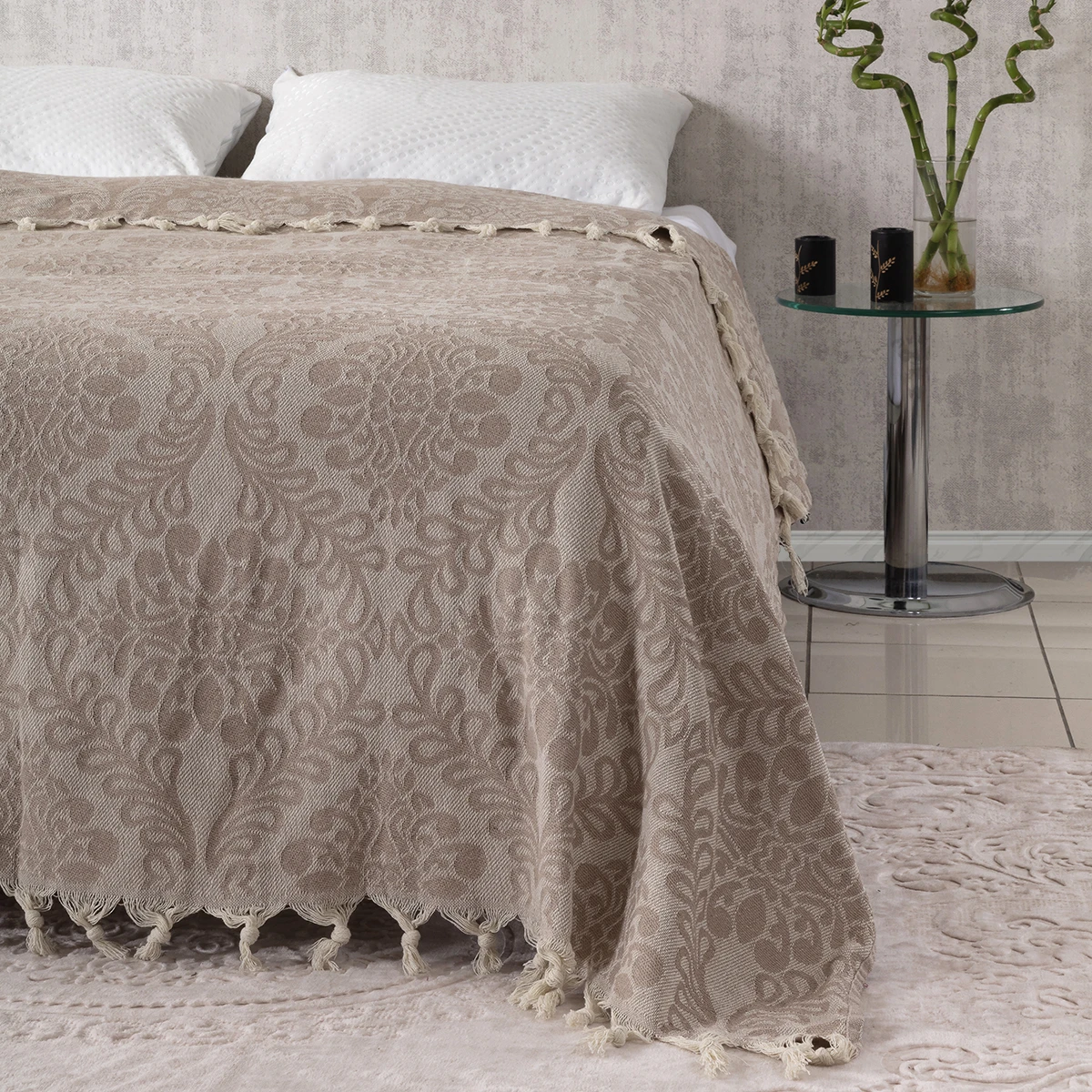 Bedroom Double Bed Cover 200X230CM Damask Pattern Coverlet Sofa Seat Cover Jacquard Quilt Cotton Tassel Modern Pique Home Chair