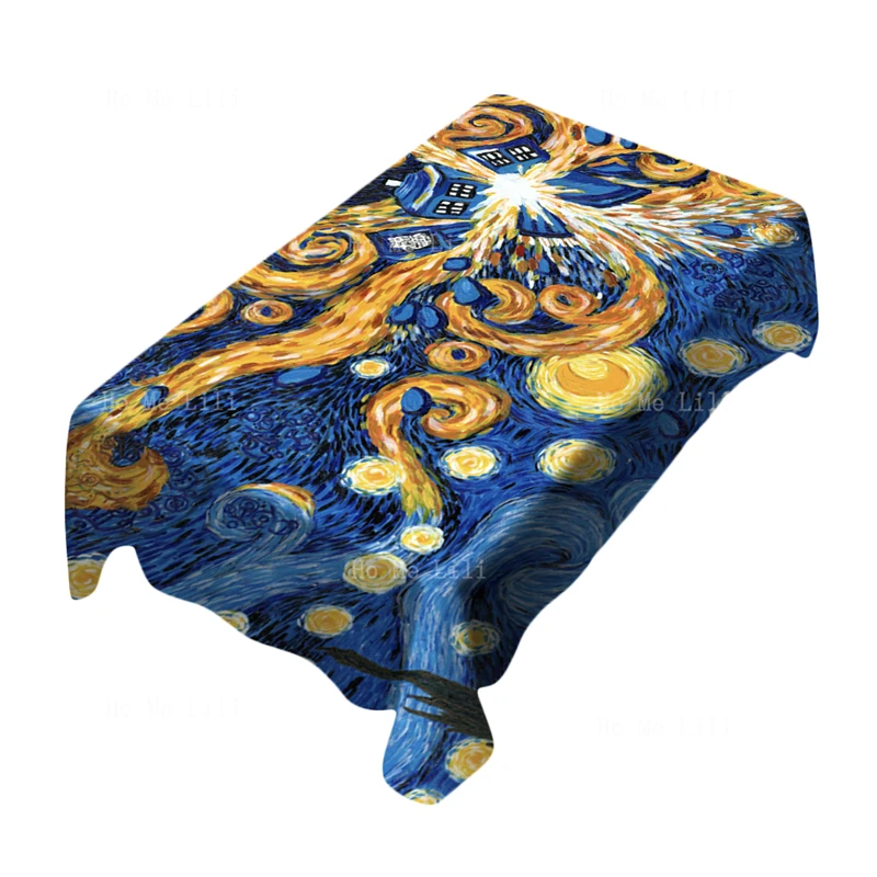 Van Gogh Art Starry Night Tardis Wave And Inspirational Funny Short Sunflowers Quote Tablecloth By Ho Me Lili