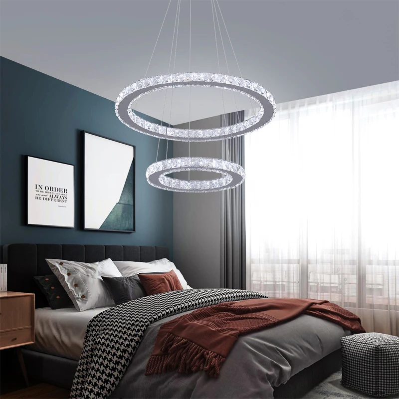 Luces colgantes de anillo Led de cristal, lámparas de techo de araña modernas, decoración de sala de estar y comedor, accesorios colgantes de