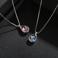 Baffin Mini Blue Water Drop Pendant Necklace With Premium Crystals from Austria Silver Color Daily Jewelry for Women Girls