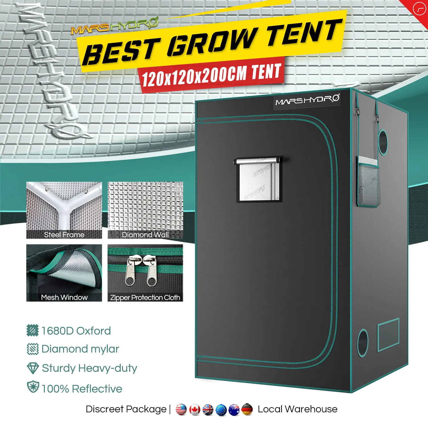 

1680D Marshydro Grow Tent/Box 120*120*200 cm for Hydroponics Indoor LED Grow System