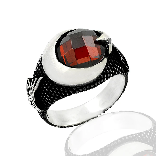 925 Silver Moon and Star Printed Tribal Turkish Rings for Men