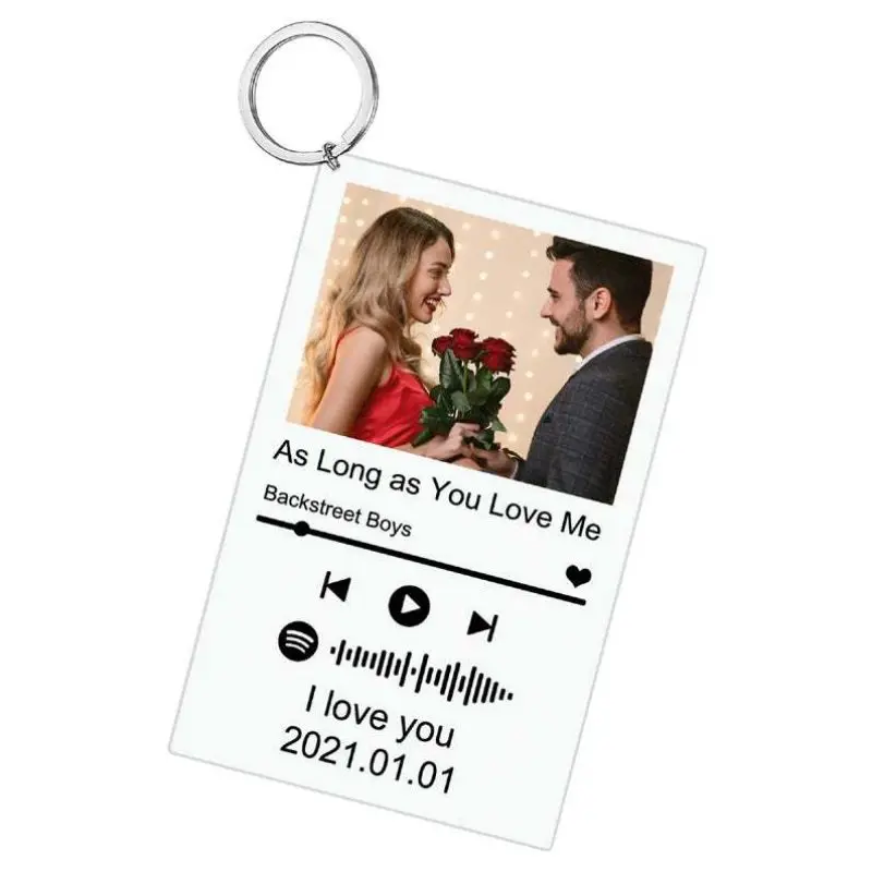 Personalized Clear Acrylic Spotify Keychain Scan Code Music Song Singer Name Album Cover Custom Keyring Women Men Photo Gifts