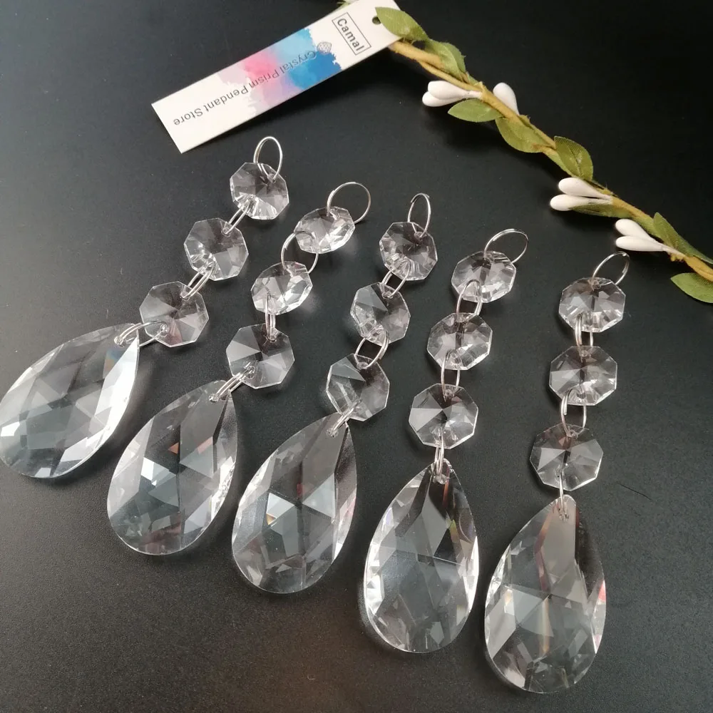 Camal 5Pcs Crystal Clear 38mm Teardrop Prisms Pendants Parts Beads Garland Hanging Chandelier Lamp Lighting Part Home Decoration