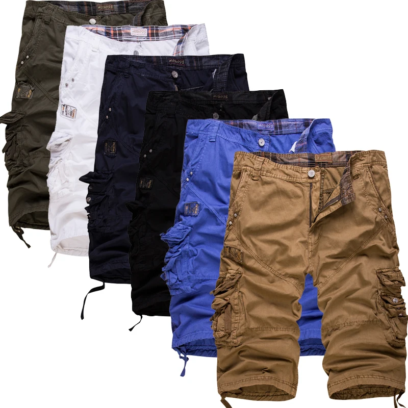 Pantalones cortos militares de algodón para hombre, Bermudas informales con múltiples bolsillos, color verde militar, 2022