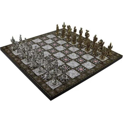 Medium Metal Spanish Soldiers Chess Set Glossy and Pearlescent Patterned Mdf Wood Board 37 x 37 cm Queen's Gambit Chess Set