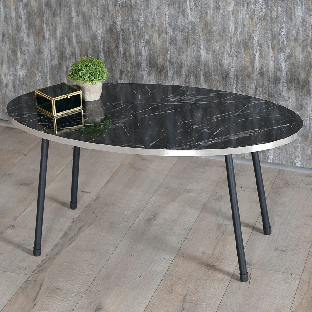 Modern Center Table Metal Black Leg Assembled Center Table Tea Coffee Service Table Ellipse Living Room Table - Colour Options