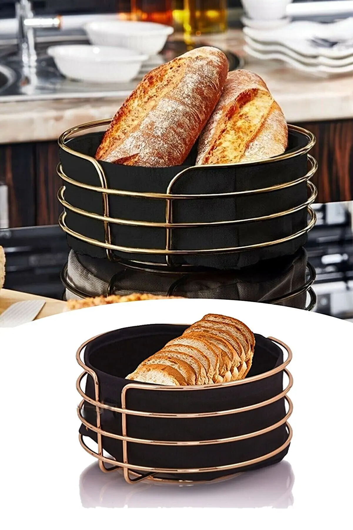 Bread basket Bread Basket Multi-Purpose Metal Round Box Luxury Gold Stainless Basket Black Fabric Bread Basket Multi-Purpose Met