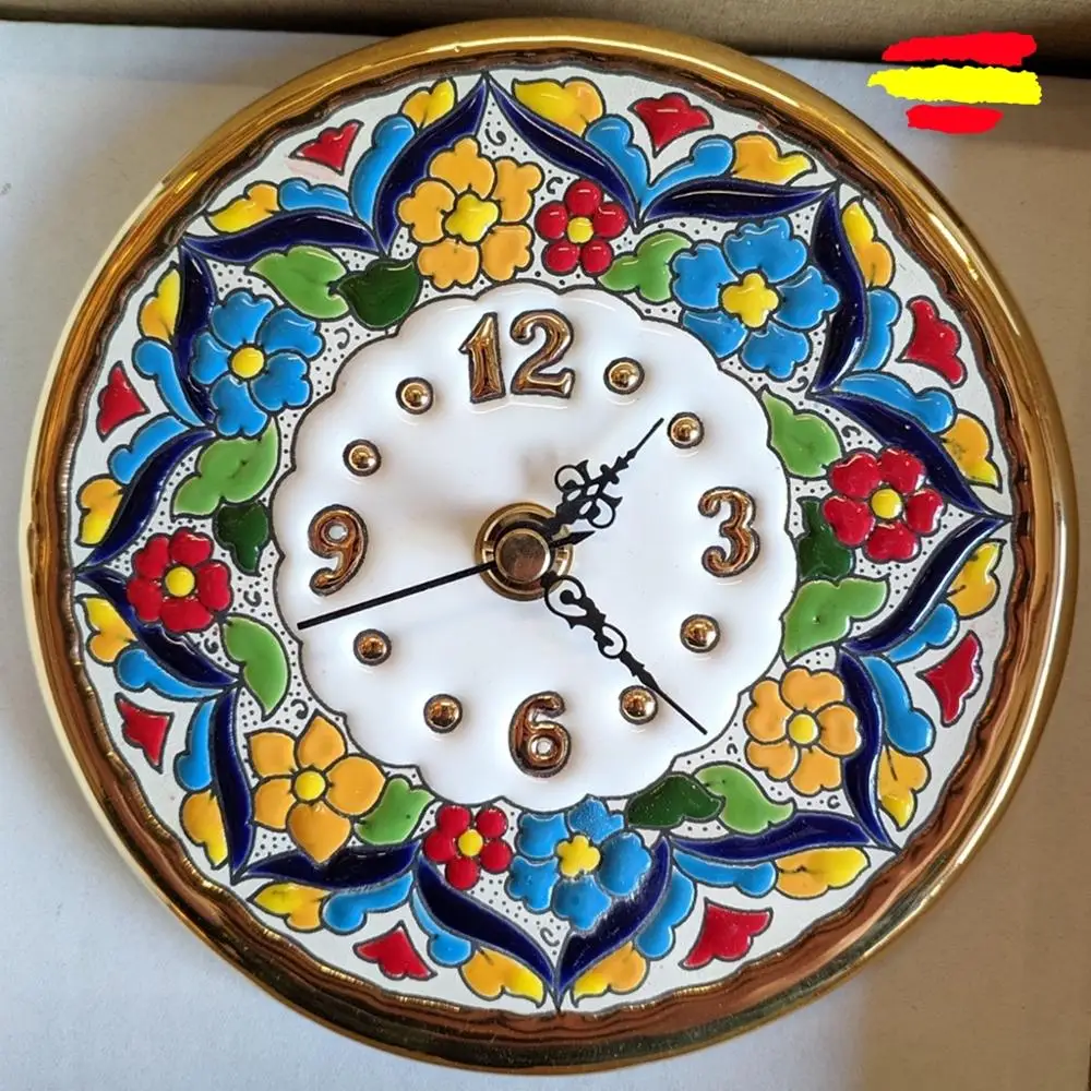 Clock ceramics from 15 cm/6 inches diameter-enameled up handmade-gold 24 k-Wall or support -ARTECER-