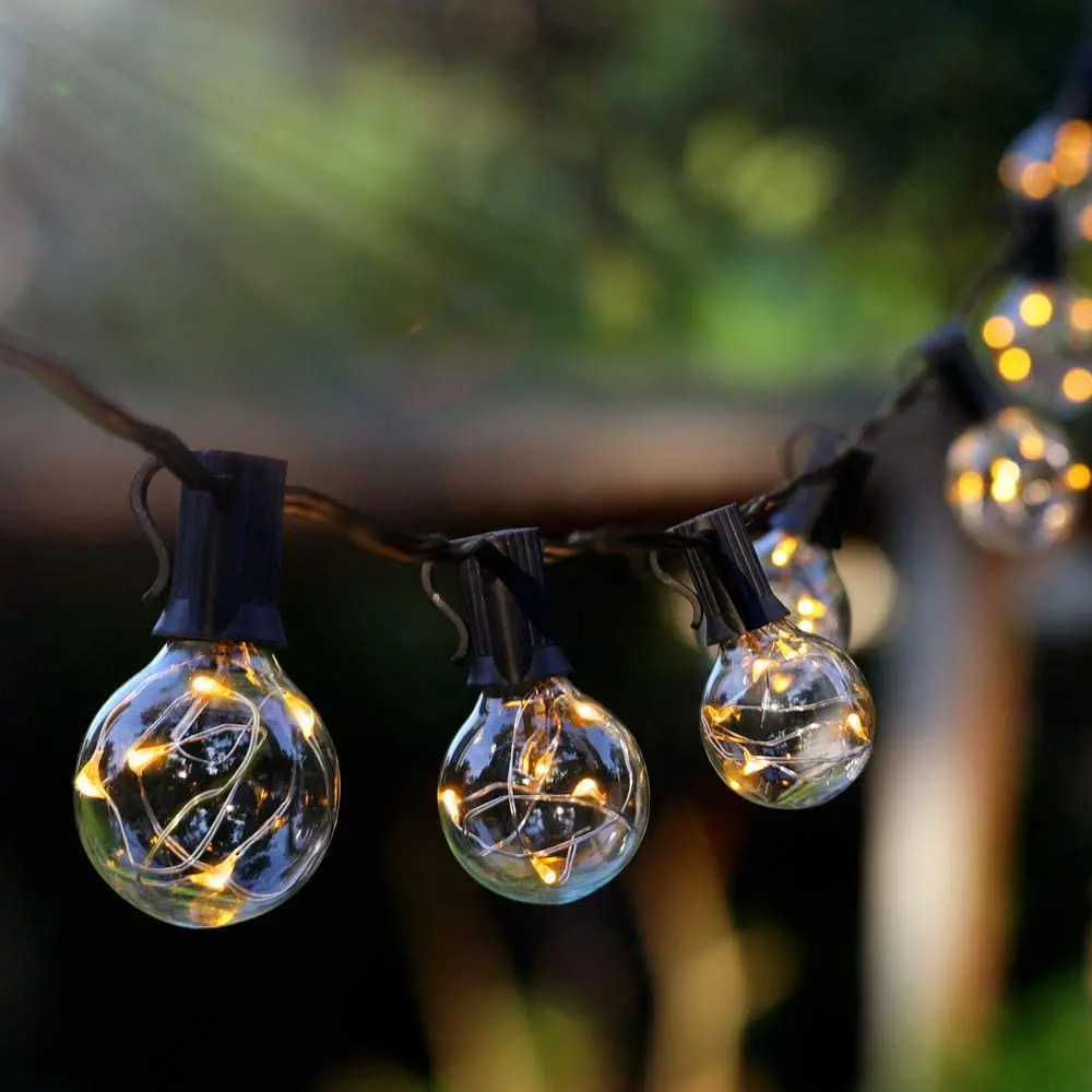 ColorRGB,Solar Outdoor String Lights,Solar & USB Dual Power G40 Globe String Lights for Backyard Pergola Party Bistro