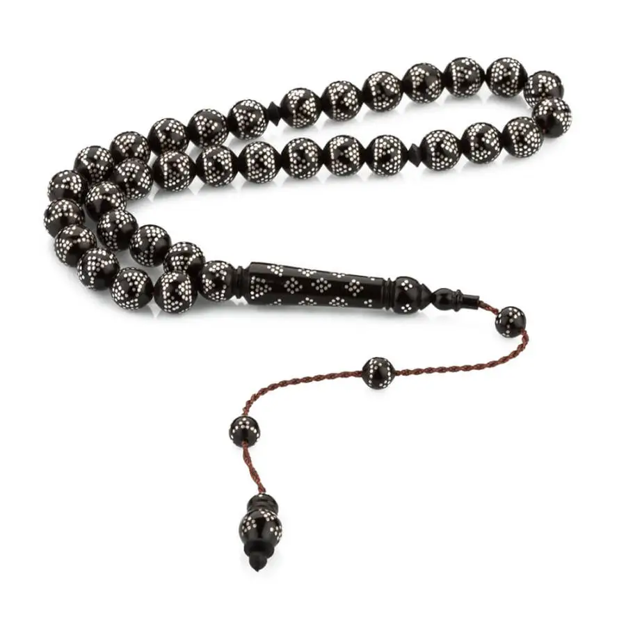 Kuka Silver Embroidered Rosary Men Sphere Cut Rosary Turkish Tasbih Bead Tassel Made in Turkey