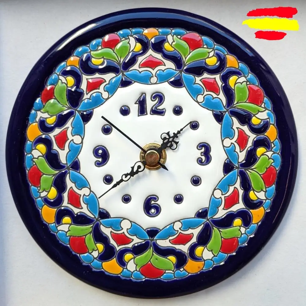 Ceramics's clock 15 cm/6 inches diameter - enameled up handmade - Made in Spain - wall or support - ARTECER -