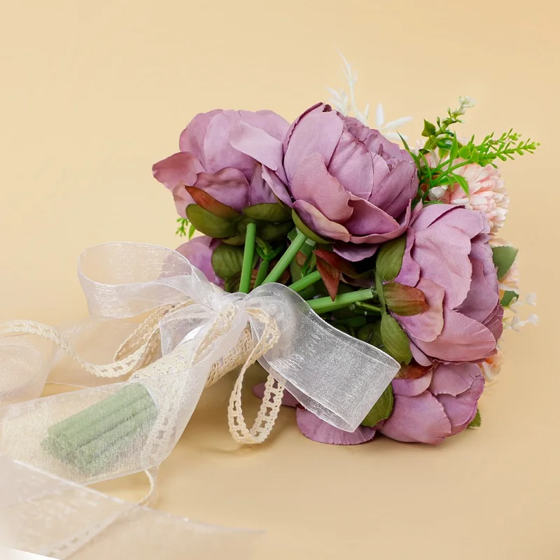 Fleurs de pivoine artificielles en soie, Bouquet de mariée blanc violet, décoration de Table de salle de fête à domicile, fausse fleur rose