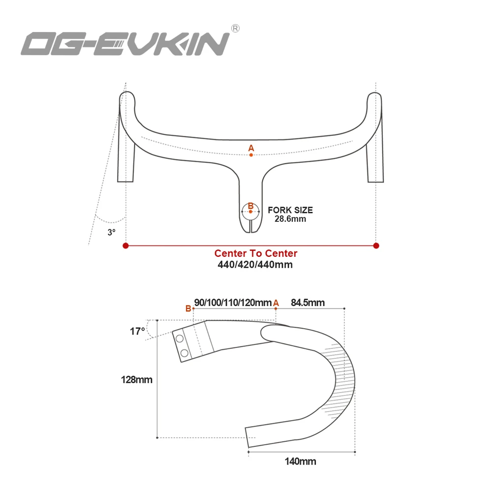 OG-EVKIN HB-1000 AERO Road Bike Bent Bar Integrated The One Handlebar 28.6MM 400/420/440MM Titanium Carbon Bicycle Handle Bar