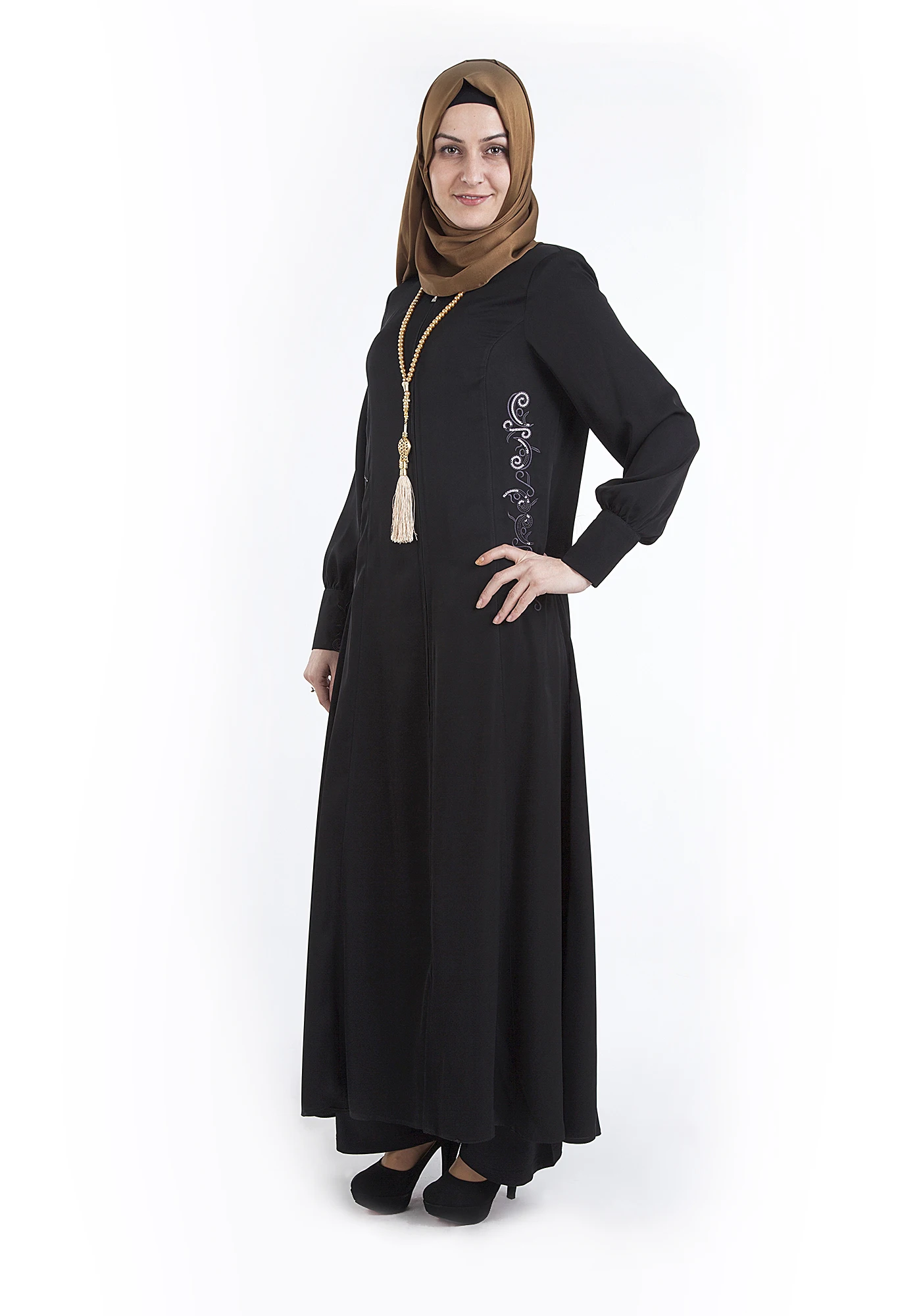 Muslim Fashion Abaya Front Zipper Dubai Silky Soft Ladies Stony Turkey Luxury Ferace Arab High Quality Elegant Women 009