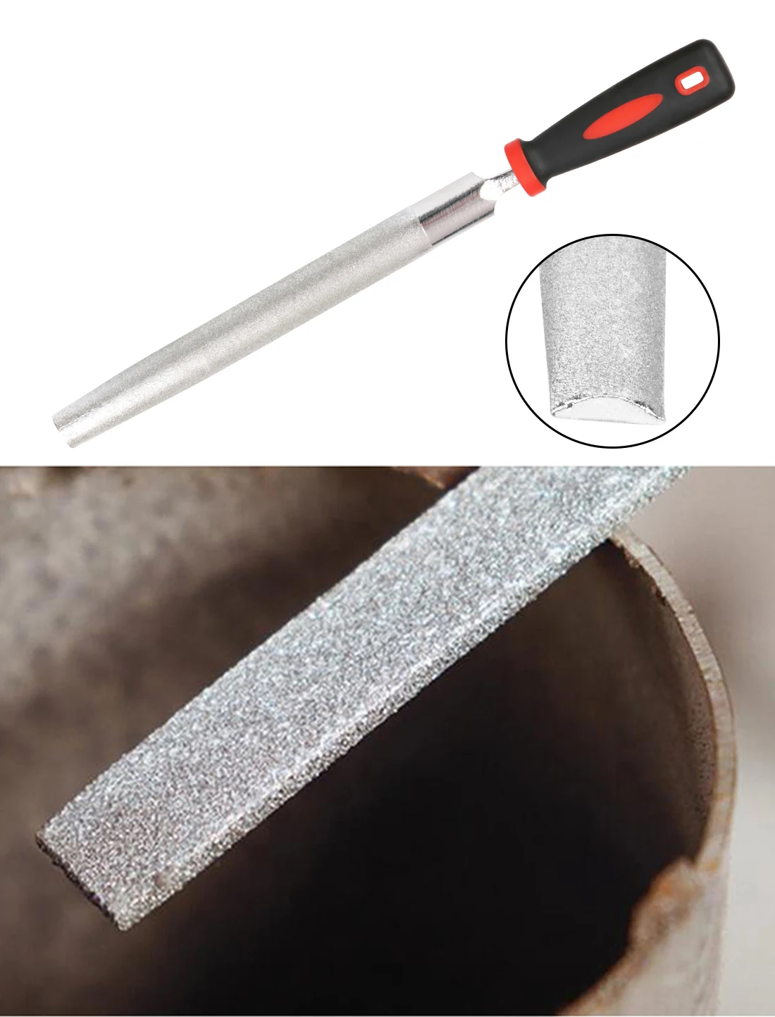 8 inch Diamond Coated Round File Needle File with Non-Slip Rubber Handle for Metal Wood 120 Grit