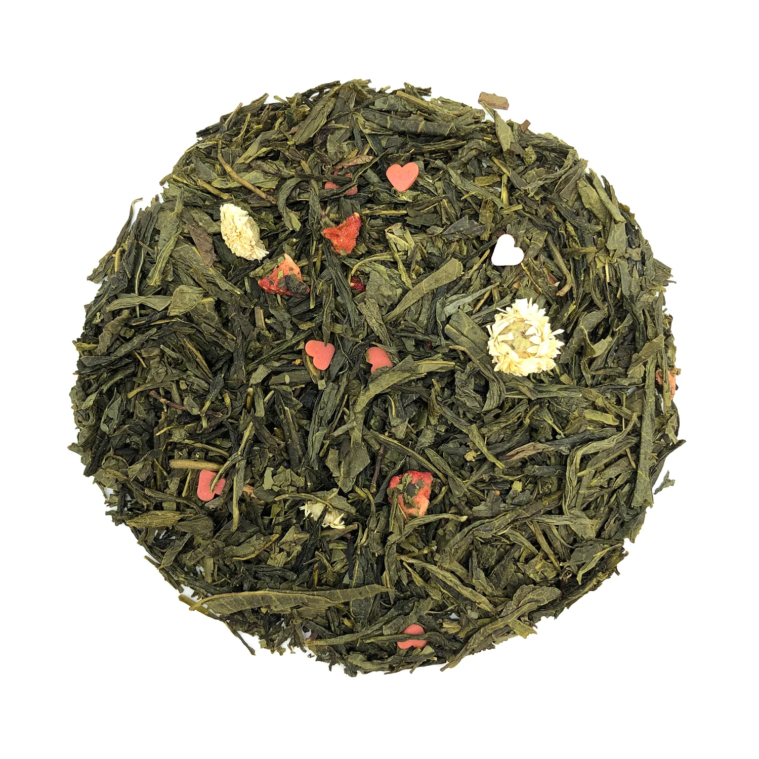 Té verde Sencha aromatizado al cava con fresas liofilizadas. 100 gramos en hoja suelta. 50 tazas de infusión. \