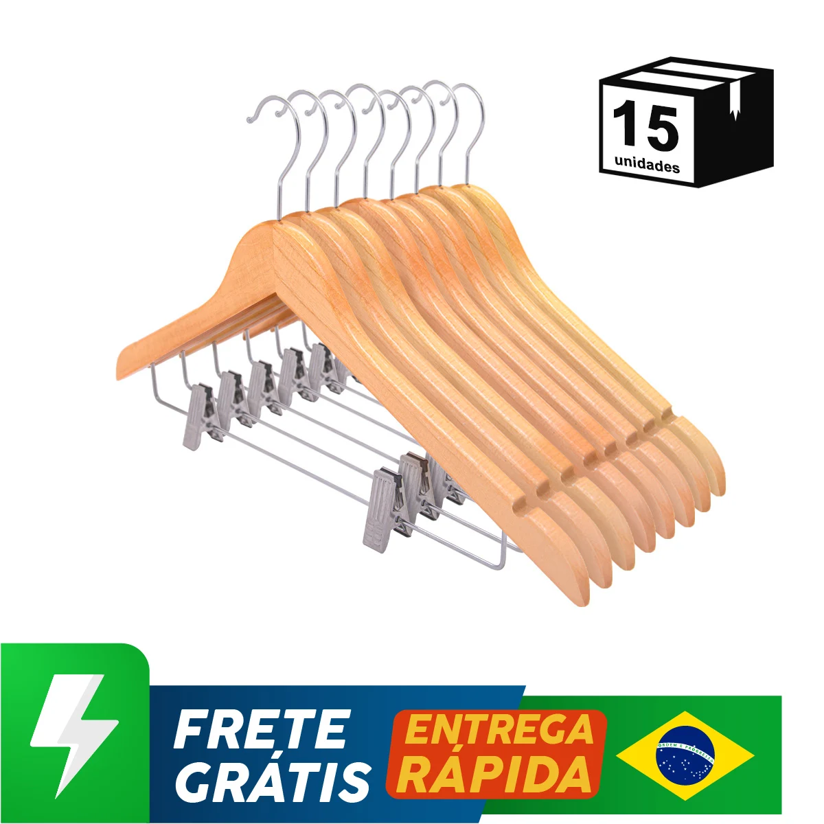 15 Pçs Cabides de Madeira Alta Qualidade Roupas Alta Qualidade 360 ° Rotativo Com Clipes de Aço Organização Armário Closet rack