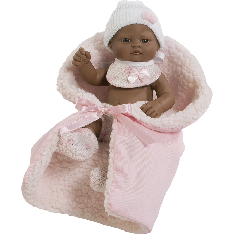 Berbese, baby doll baby mini newborn negrito bib and pink blanket, gift box (2503NR)