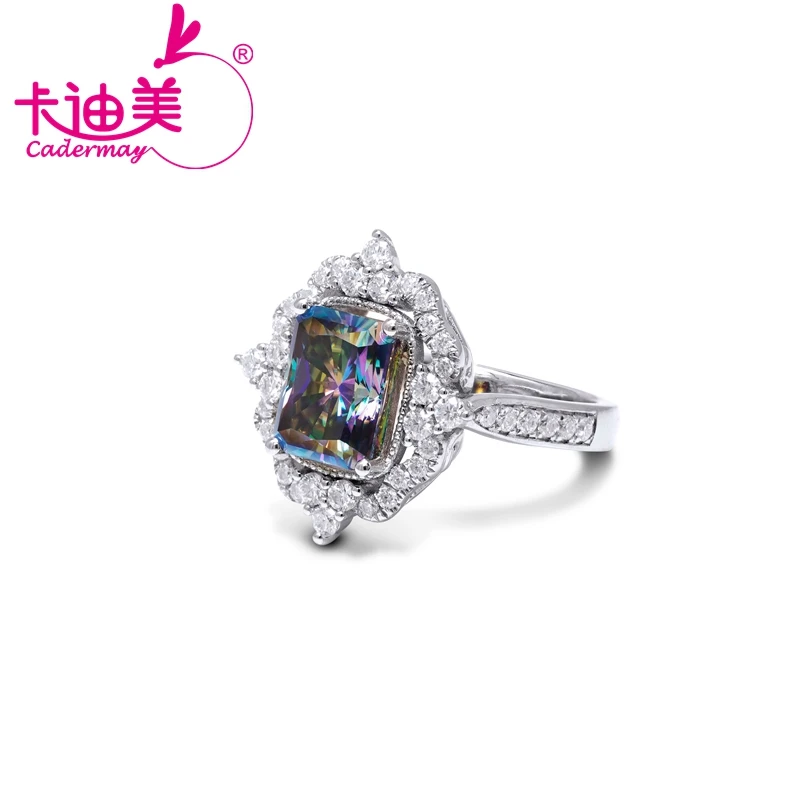 

CADERMAY Unique Style S925 Sterling Silver Rings for Women 7X9mm Colorful Moissanite Diamond Fine Jewelry Wedding