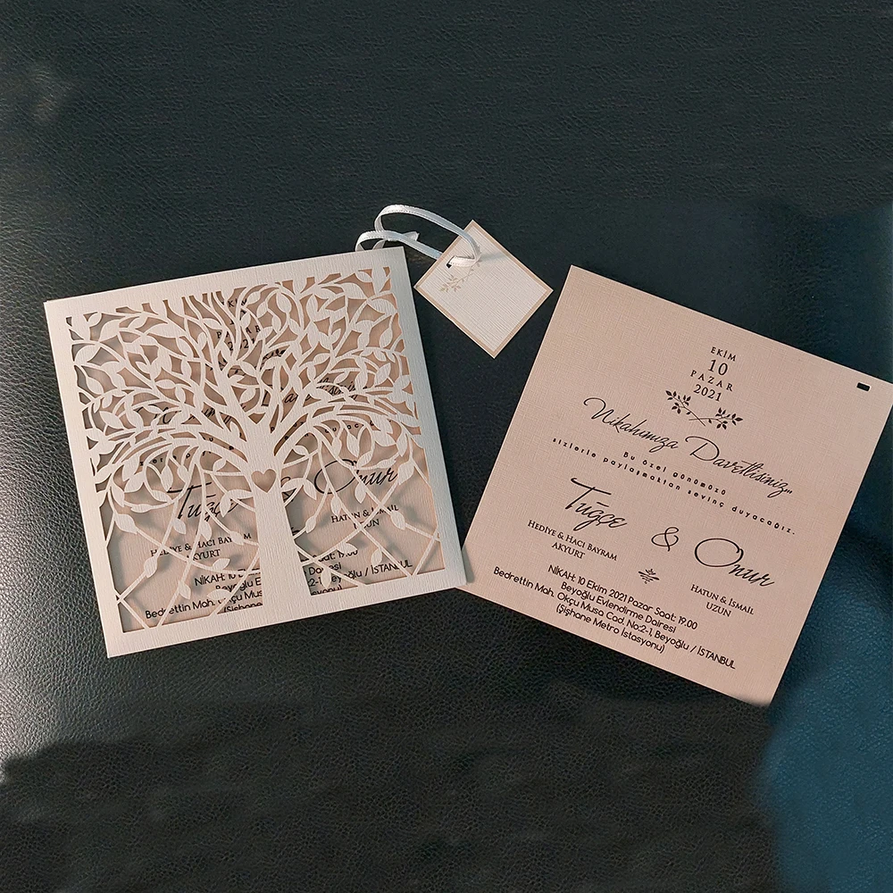 Tree Of Life Rustic Modern Concept Invitation Card, With Guest Name Tag, Laser Cut Invitation, rustic Envelope Free Shipping Bei