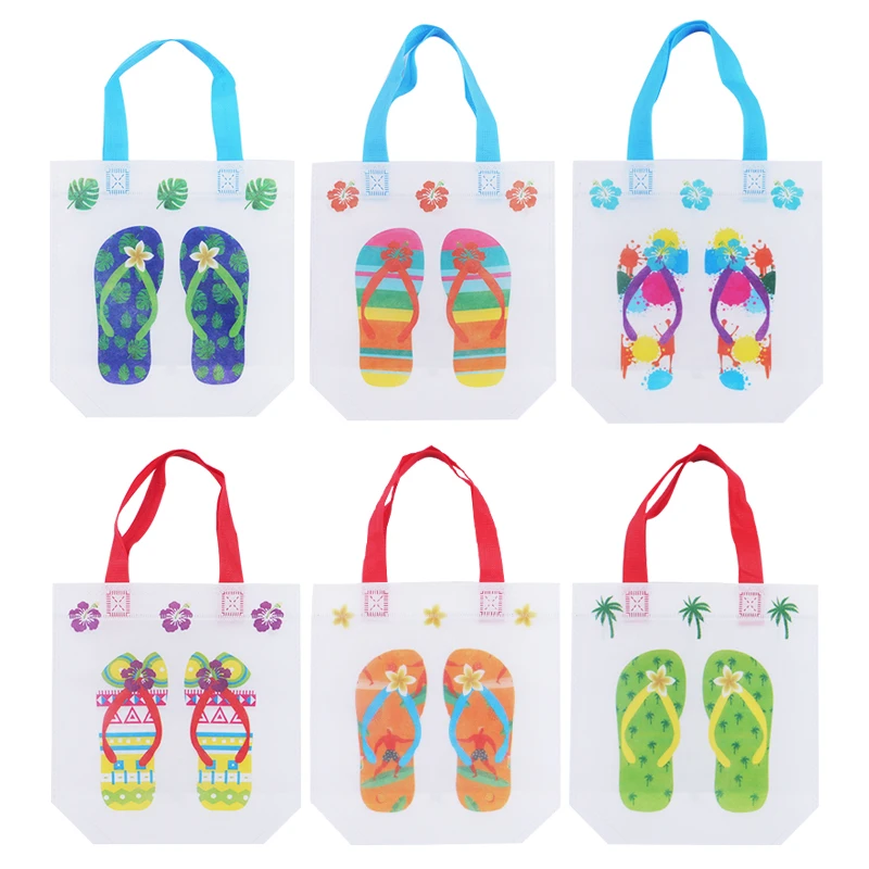 12PCS Hawaiian Luau Themed Birthday Party Gift Bag Beach Themed Flip-flop Pool Summer Water Party Kid Candy And Goodies Bags