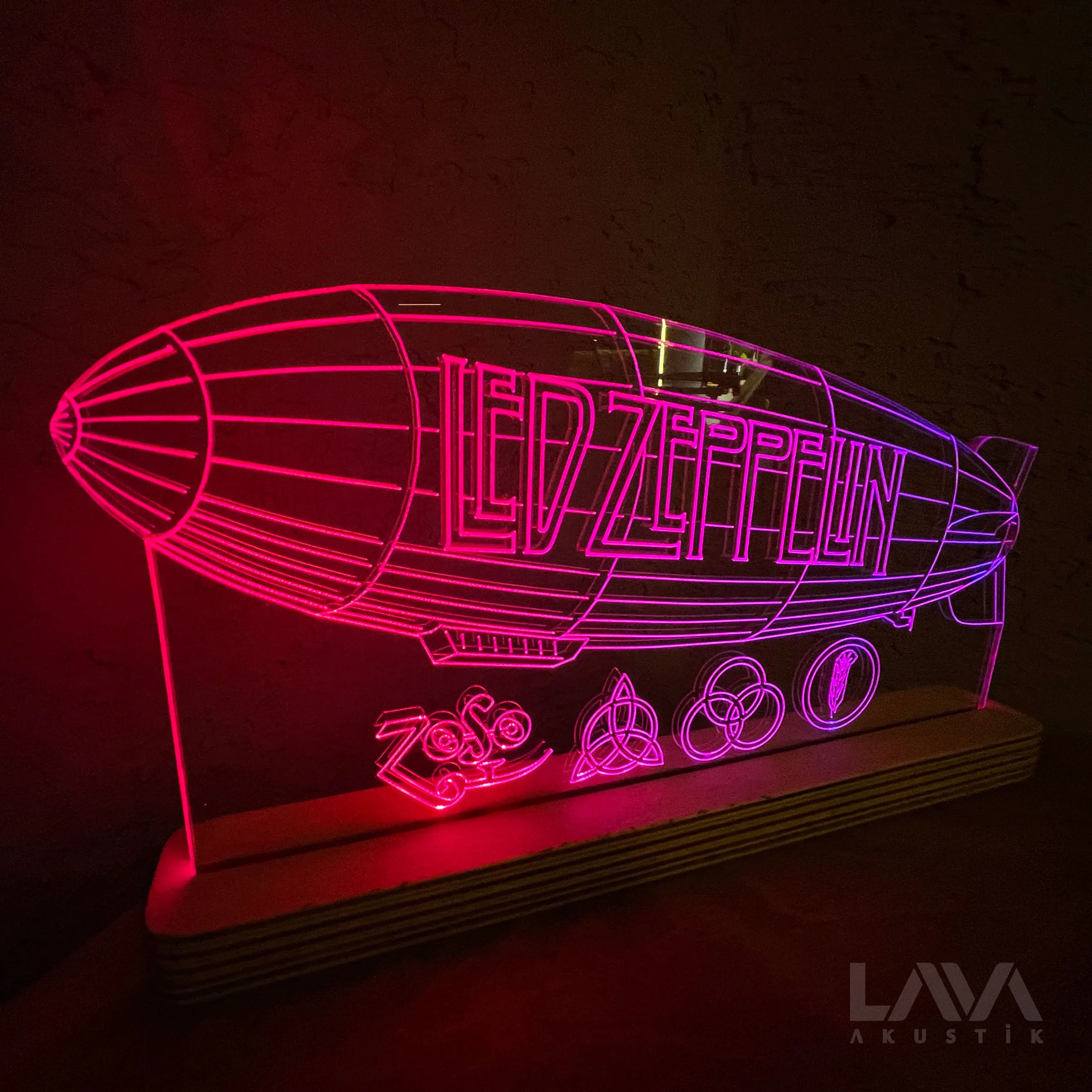 Zeppelin Metal Blues Folk RGB LED Light USB Lamp Remote Full Animation Color Night Fan Hard Rock Band