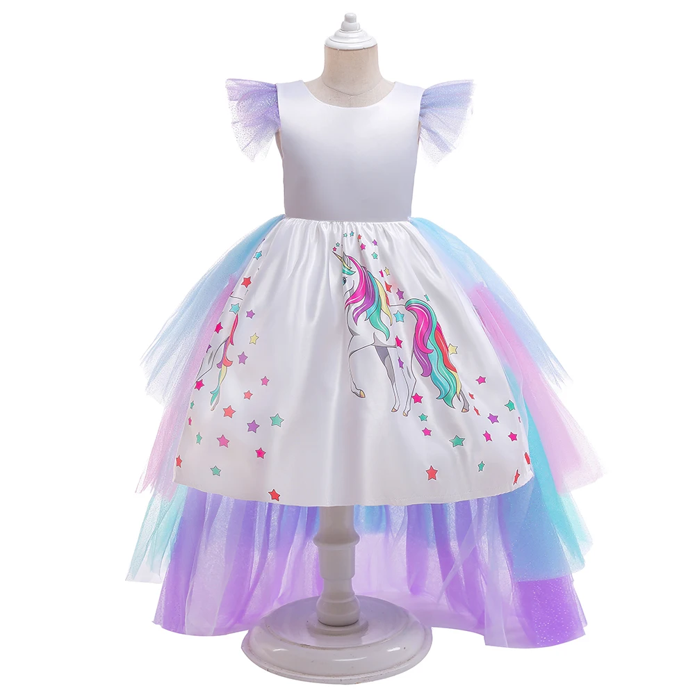 Rainbow Unicorn Girls Party Dress Cosplay Costumes Tulle Birthday Princess Kids Dresses for Girl Christmas Unicors Wedding Gown