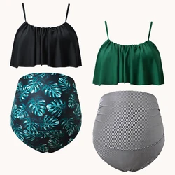 Bañador Tankini de maternidad para mujer, conjunto de Bikini, Tops con volantes, pantalones cortos de cintura alta, trajes de baño de embarazo, 2022