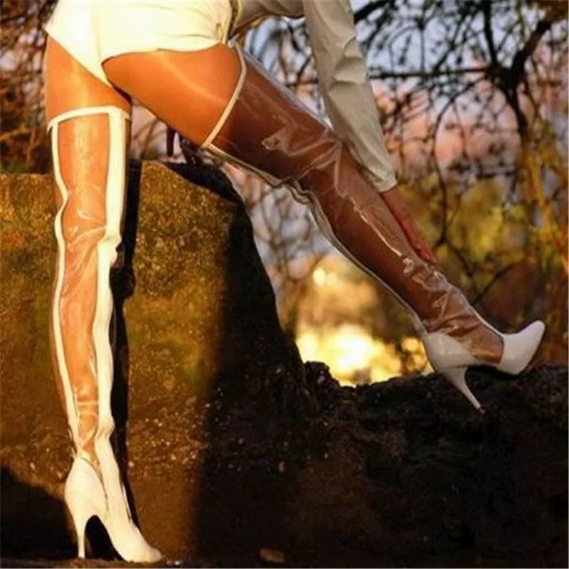 Luxury Clear PVC Overknee boots Women Sexy Ladies Thin High Heels Party Shoes Woman Runway Transparent Thigh High Boots 2025