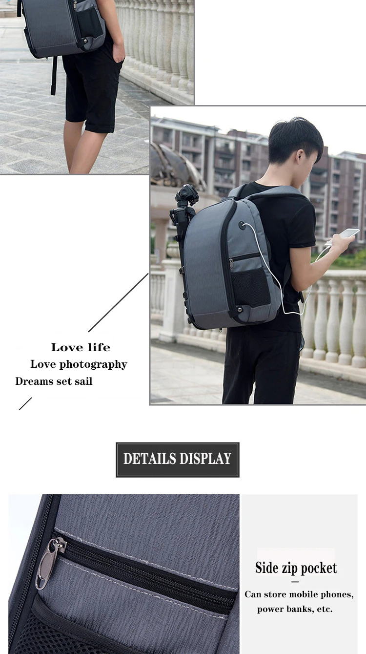 JINNUOLANGRucksack mit großem Fassungsvermögen, Kamerarucksack, wasserdichter Fotorucksack, multifunktionale Reisedrohne, Fotografie, N – Detail 16