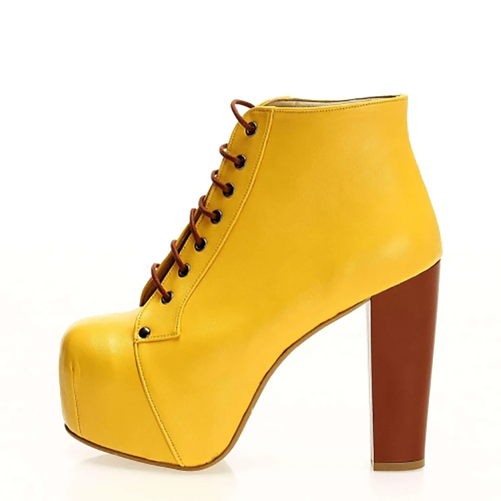 Women Boots Winter Shoes Fashion Female Women Shoes Heels Autumn Footwear Woman Boots Shoes Leather High Platform Yellow