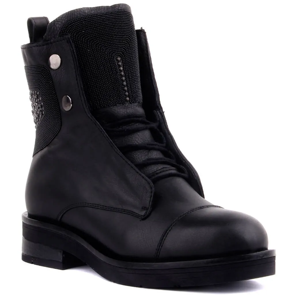 Segel-Lakers Schwarz Leder Zipper Frauen Post Boot