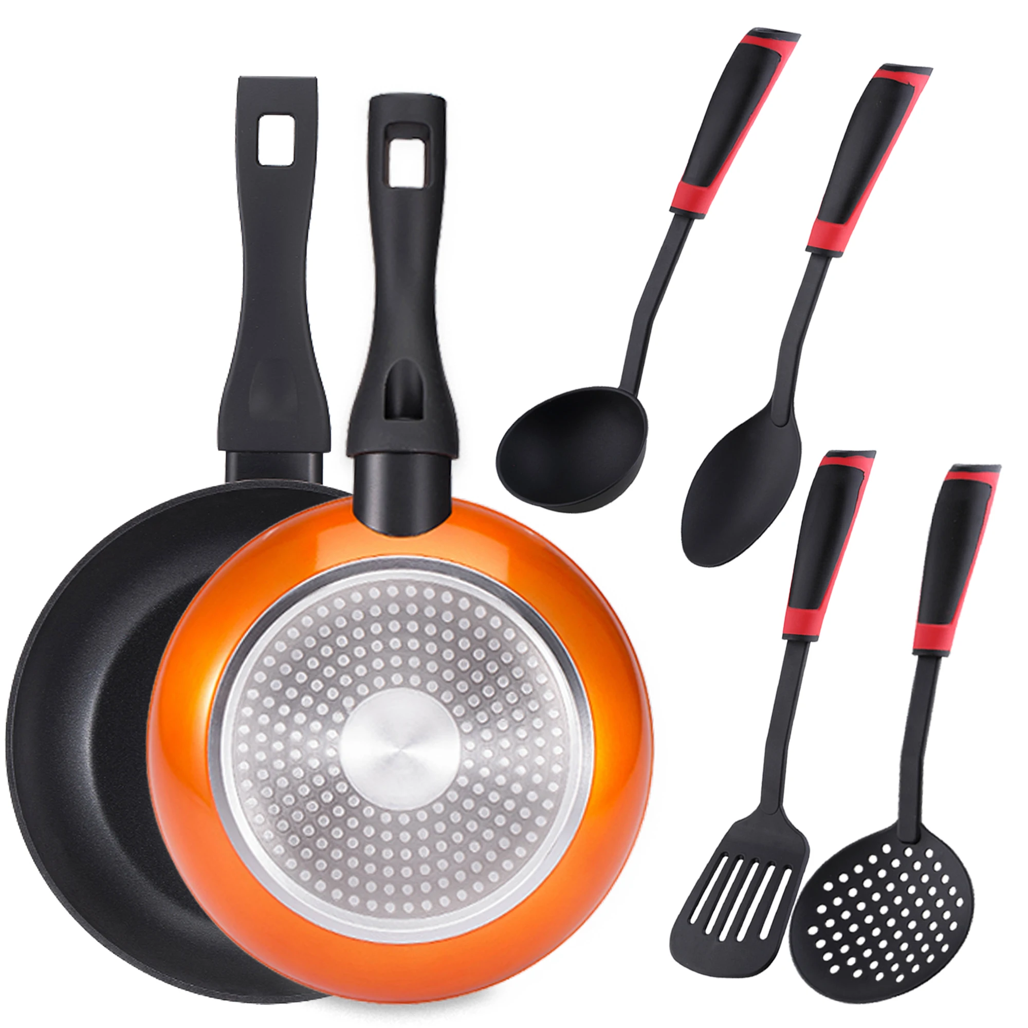 Set of pans (20,24cm) in aluminum forged and 4 kitchen utensils in nylon SAN IGNACIO collection Neon Classic orange